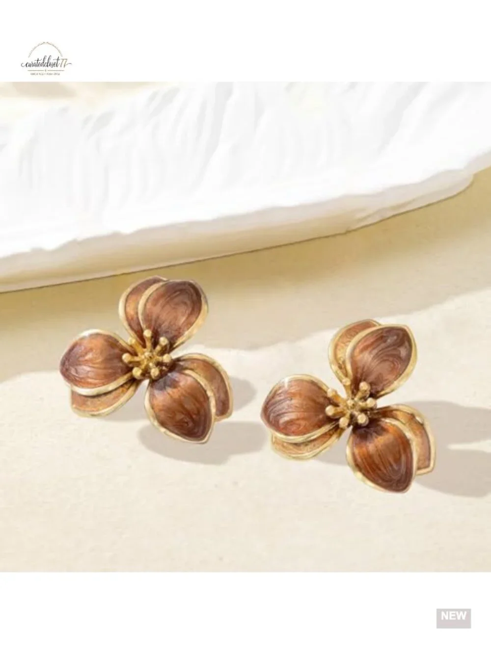 Gold Flower Dripping Oil Statement Stud Earrings Enamel Floral Jewelry